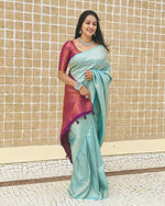 Thumbnail for Malishka Jacquard Lichi Silk Sky Blue Saree With Unstitched Blouse Piece - Distacart
