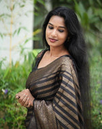 Thumbnail for Malishka Jacquard Lichi Silk Black Saree With Unstitched Blouse Piece - Distacart