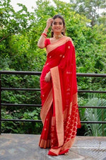Thumbnail for NOZ2TOZ Jacquard Lichi Silk Red Saree With Unstitched Blouse Piece - Distacart