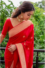 Thumbnail for NOZ2TOZ Jacquard Lichi Silk Red Saree With Unstitched Blouse Piece - Distacart
