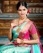 Thumbnail for NOZ2TOZ Jacquard Lichi Silk Sky Blue Saree With Unstitched Blouse Piece - Distacart