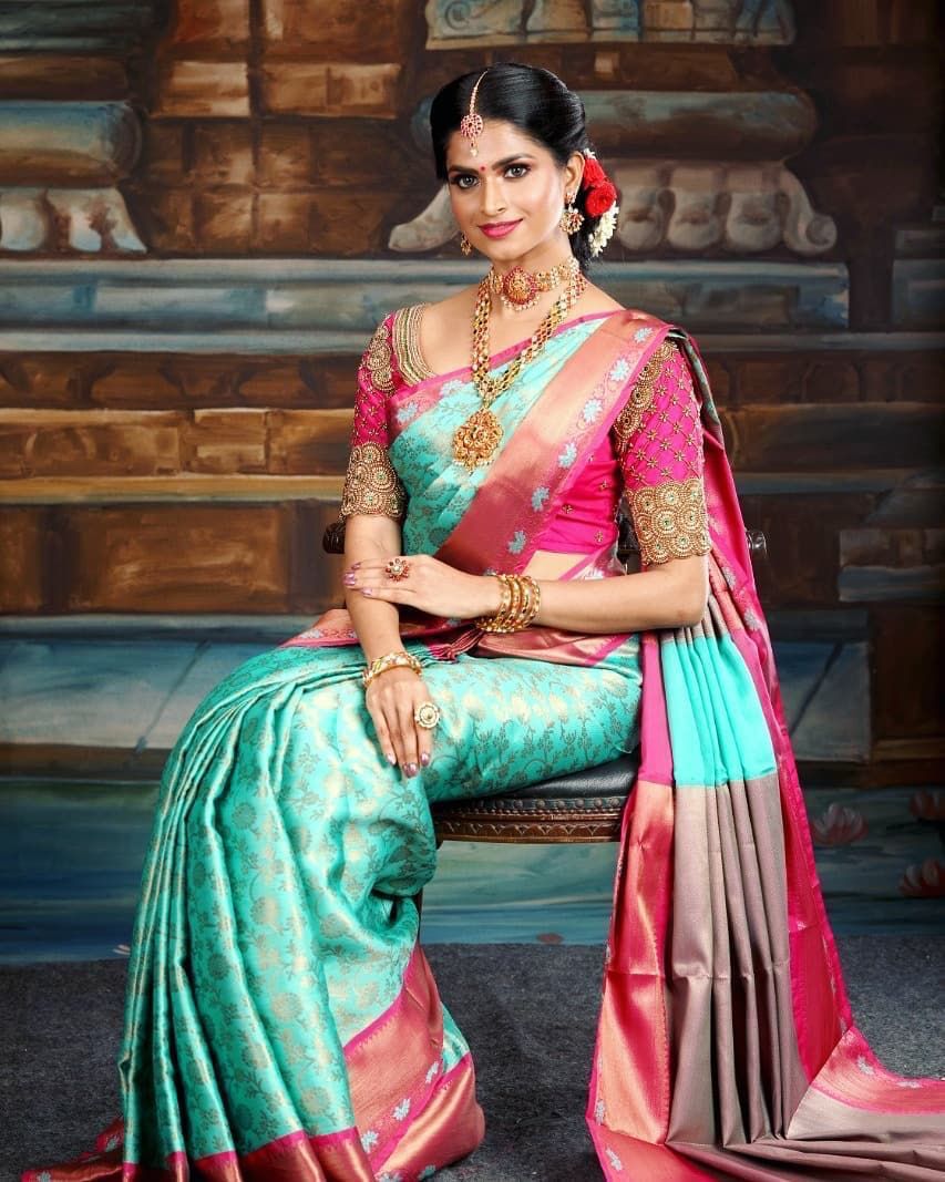 NOZ2TOZ Jacquard Lichi Silk Sky Blue Saree With Unstitched Blouse Piece - Distacart