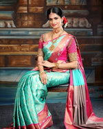 Thumbnail for NOZ2TOZ Jacquard Lichi Silk Sky Blue Saree With Unstitched Blouse Piece - Distacart