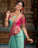 Thumbnail for NOZ2TOZ Jacquard Lichi Silk Sky Blue Saree With Unstitched Blouse Piece - Distacart