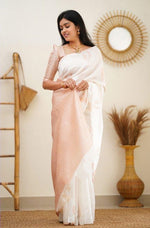 Thumbnail for NOZ2TOZ Jacquard Lichi Silk White Saree With Unstitched Blouse Piece - Distacart