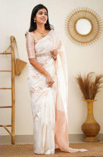 Thumbnail for NOZ2TOZ Jacquard Lichi Silk White Saree With Unstitched Blouse Piece - Distacart
