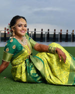 Thumbnail for Malishka Jacquard Lichi Silk Green Saree With Unstitched Blouse Piece - Distacart