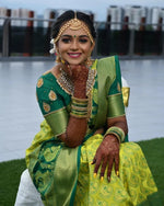 Thumbnail for Malishka Jacquard Lichi Silk Green Saree With Unstitched Blouse Piece - Distacart