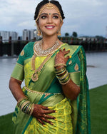 Thumbnail for Malishka Jacquard Lichi Silk Green Saree With Unstitched Blouse Piece - Distacart