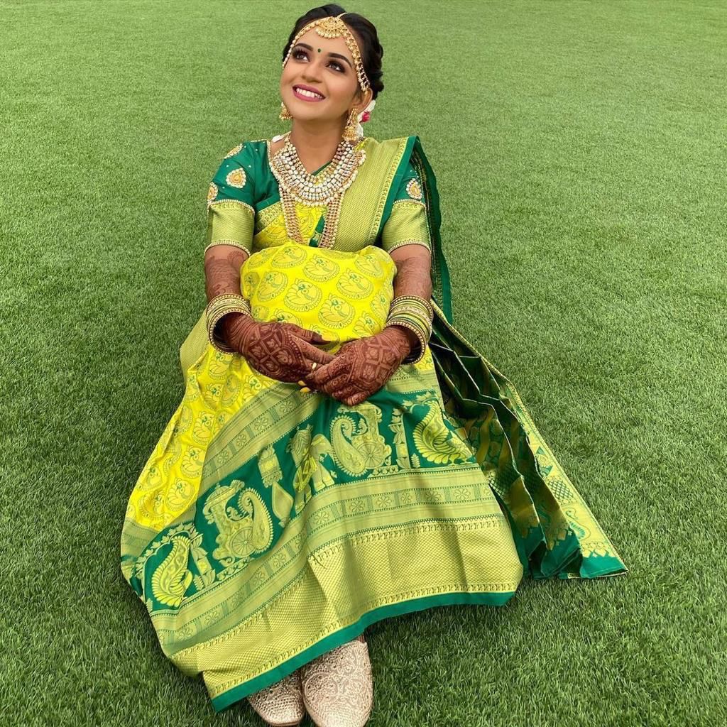 Malishka Jacquard Lichi Silk Green Saree With Unstitched Blouse Piece - Distacart
