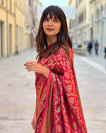 Thumbnail for NOZ2TOZ Jacquard Lichi Silk Red Saree With Unstitched Blouse Piece - Distacart