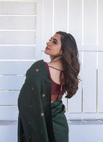 Thumbnail for Malishka Jacquard Lichi Silk Green Saree With Unstitched Blouse Piece - Distacart