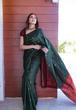 Thumbnail for Malishka Jacquard Lichi Silk Green Saree With Unstitched Blouse Piece - Distacart