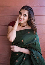 Thumbnail for Malishka Jacquard Lichi Silk Green Saree With Unstitched Blouse Piece - Distacart