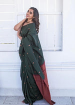 Thumbnail for Malishka Jacquard Lichi Silk Green Saree With Unstitched Blouse Piece - Distacart