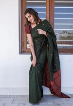 Thumbnail for Malishka Jacquard Lichi Silk Green Saree With Unstitched Blouse Piece - Distacart