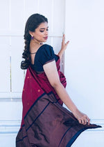 Thumbnail for Malishka Jacquard Lichi Silk Maroon Saree With Unstitched Blouse Piece - Distacart