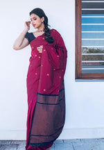Thumbnail for Malishka Jacquard Lichi Silk Maroon Saree With Unstitched Blouse Piece - Distacart