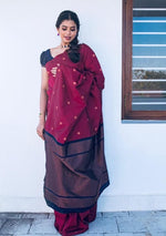 Thumbnail for Malishka Jacquard Lichi Silk Maroon Saree With Unstitched Blouse Piece - Distacart