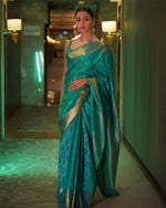 Thumbnail for Malishka Jacquard Lichi Silk Sky Blue Saree With Unstitched Blouse Piece - Distacart