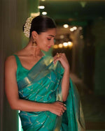 Thumbnail for Malishka Jacquard Lichi Silk Sky Blue Saree With Unstitched Blouse Piece - Distacart