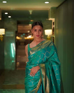Thumbnail for Malishka Jacquard Lichi Silk Sky Blue Saree With Unstitched Blouse Piece - Distacart