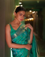 Thumbnail for Malishka Jacquard Lichi Silk Sky Blue Saree With Unstitched Blouse Piece - Distacart