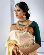Thumbnail for NOZ2TOZ Jacquard Lichi Silk Cream Saree With Unstitched Blouse Piece - Distacart