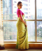 Thumbnail for Malishka Jacquard Lichi Silk Green Saree With Unstitched Blouse Piece