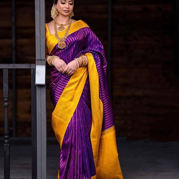 NOZ2TOZ Jacquard Lichi Silk Purple Saree With Unstitched Blouse Piece - Distacart