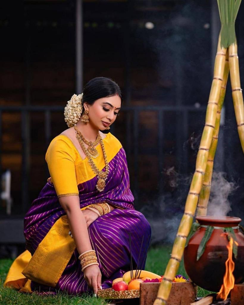 NOZ2TOZ Jacquard Lichi Silk Purple Saree With Unstitched Blouse Piece - Distacart