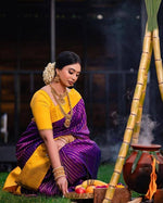 Thumbnail for NOZ2TOZ Jacquard Lichi Silk Purple Saree With Unstitched Blouse Piece - Distacart