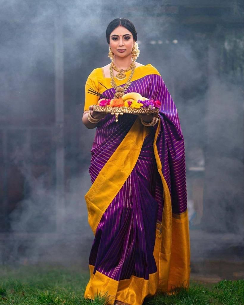 NOZ2TOZ Jacquard Lichi Silk Purple Saree With Unstitched Blouse Piece - Distacart
