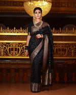 Thumbnail for Malishka Weaving Banarasi Silk Black Saree With Unstitched Blouse Piece - Distacart