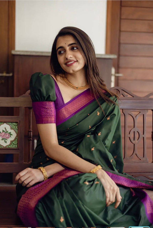 NOZ2TOZ Jacquard Lichi Silk Green Saree With Unstitched Blouse Piece - Distacart