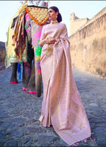 Thumbnail for Malishka Jacquard Lichi Silk Pink Saree With Unstitched Blouse Piece - Distacart