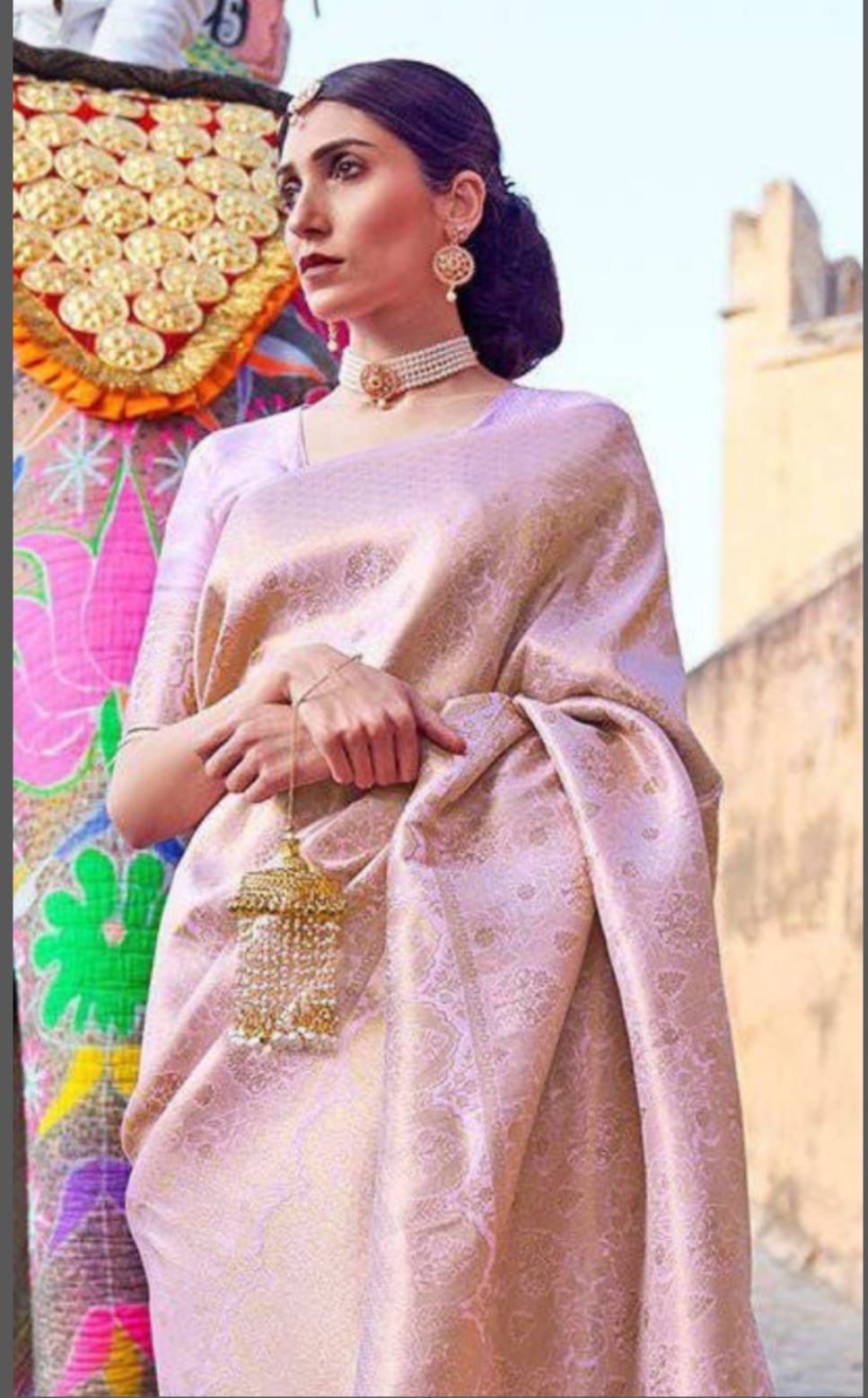 Malishka Jacquard Lichi Silk Pink Saree With Unstitched Blouse Piece - Distacart