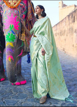 Thumbnail for Malishka Jacquard Lichi Silk Pista Saree With Unstitched Blouse Piece - Distacart