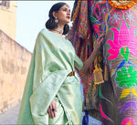 Thumbnail for Malishka Jacquard Lichi Silk Pista Saree With Unstitched Blouse Piece - Distacart
