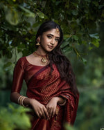 Thumbnail for NOZ2TOZ Jacquard Lichi Silk Brown Saree With Unstitched Blouse Piece - Distacart