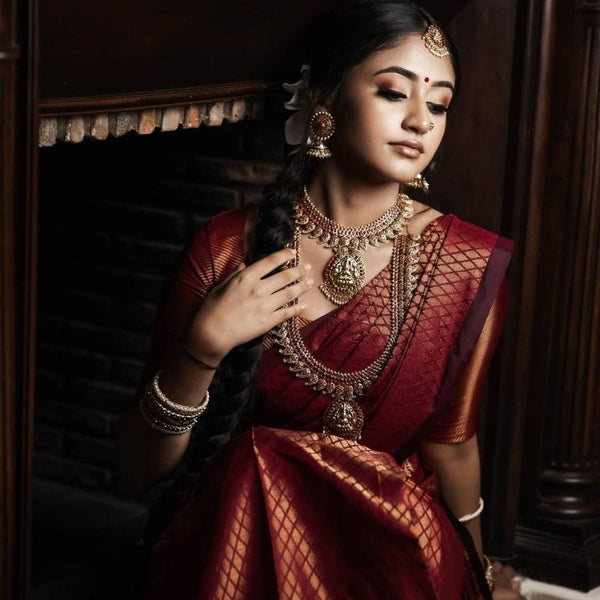 NOZ2TOZ Jacquard Lichi Silk Brown Saree With Unstitched Blouse Piece - Distacart