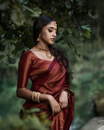 Thumbnail for NOZ2TOZ Jacquard Lichi Silk Brown Saree With Unstitched Blouse Piece - Distacart