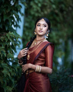 Thumbnail for NOZ2TOZ Jacquard Lichi Silk Brown Saree With Unstitched Blouse Piece - Distacart