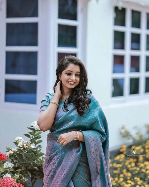 NOZ2TOZ Jacquard Lichi Silk Sky Blue Saree With Unstitched Blouse Piece - Distacart