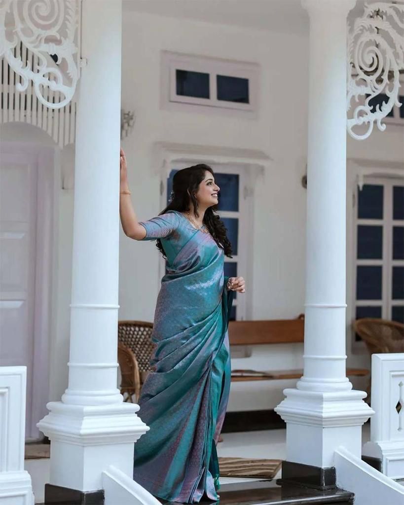NOZ2TOZ Jacquard Lichi Silk Sky Blue Saree With Unstitched Blouse Piece - Distacart