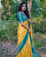 Thumbnail for NOZ2TOZ Jacquard Lichi Silk Yellow Saree With Unstitched Blouse Piece - Distacart