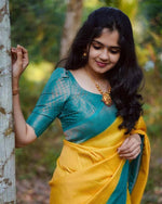 Thumbnail for NOZ2TOZ Jacquard Lichi Silk Yellow Saree With Unstitched Blouse Piece - Distacart