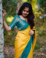 Thumbnail for NOZ2TOZ Jacquard Lichi Silk Yellow Saree With Unstitched Blouse Piece - Distacart