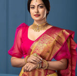 Thumbnail for NOZ2TOZ Jacquard Lichi Silk Yellow Saree With Unstitched Blouse Piece - Distacart
