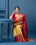 Thumbnail for NOZ2TOZ Jacquard Lichi Silk Yellow Saree With Unstitched Blouse Piece - Distacart